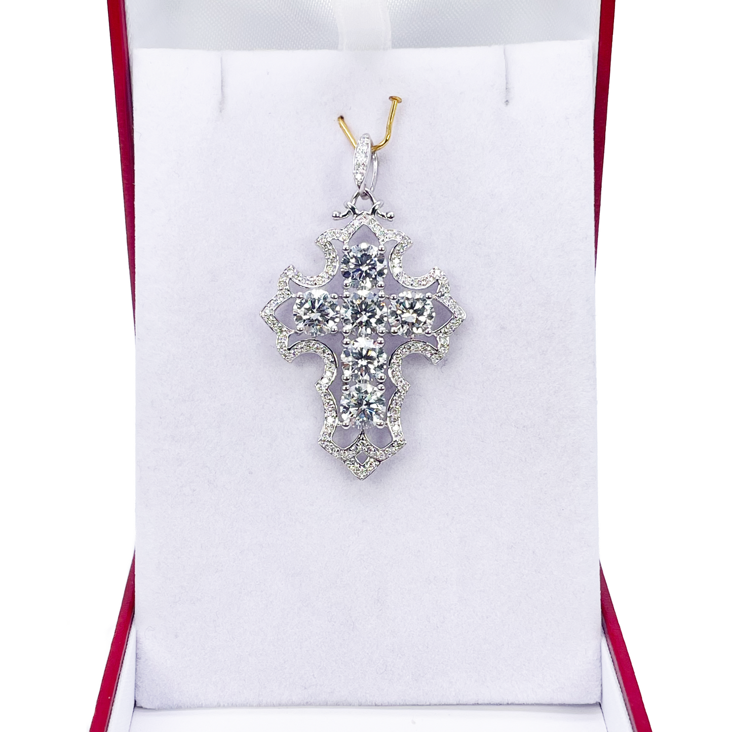 9ct White Gold Round Lab-Grown Diamond Cross Pendant 6.15ct (47x28mm) 