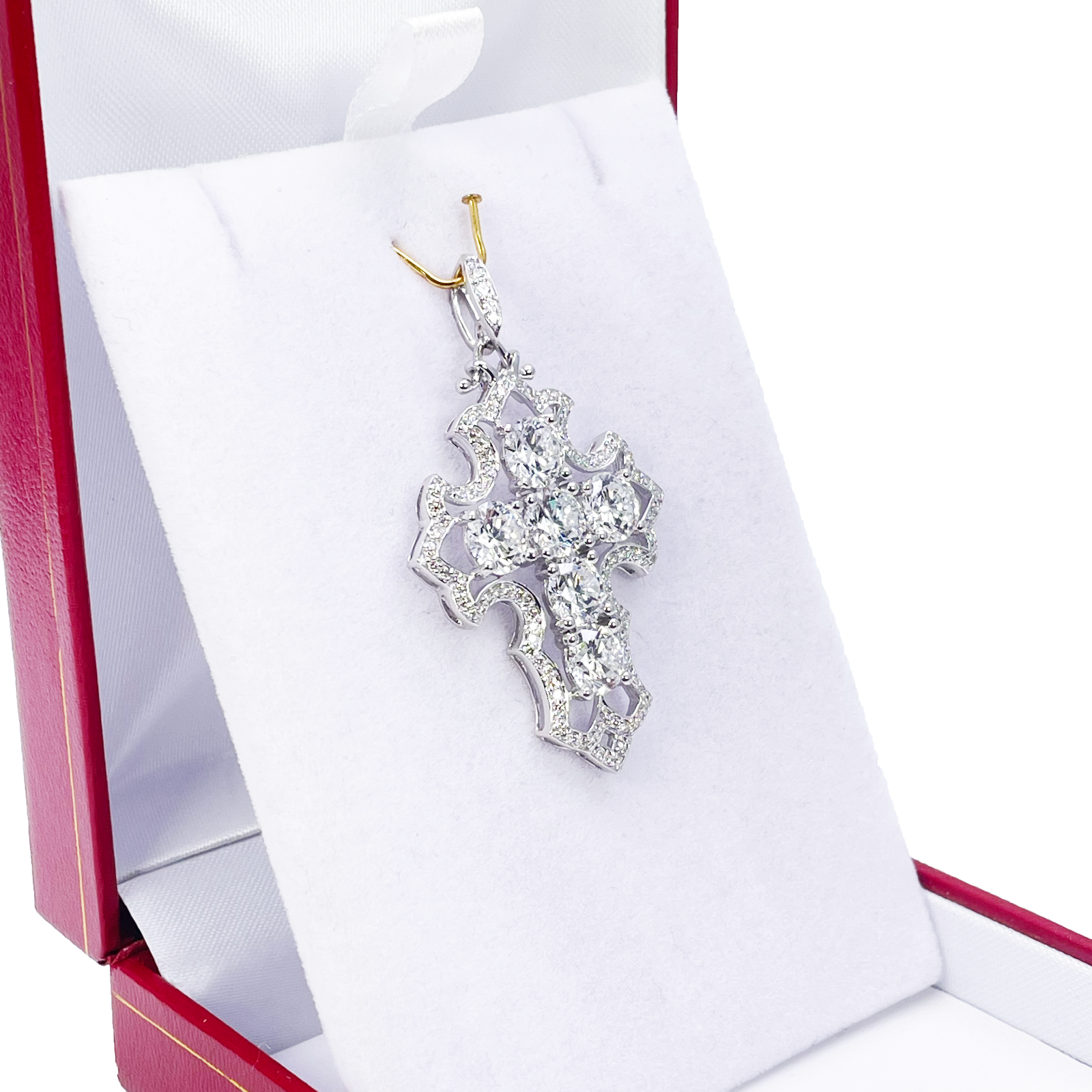 9ct White Gold Round Lab-Grown Diamond Cross Pendant 6.15ct (47x28mm) 