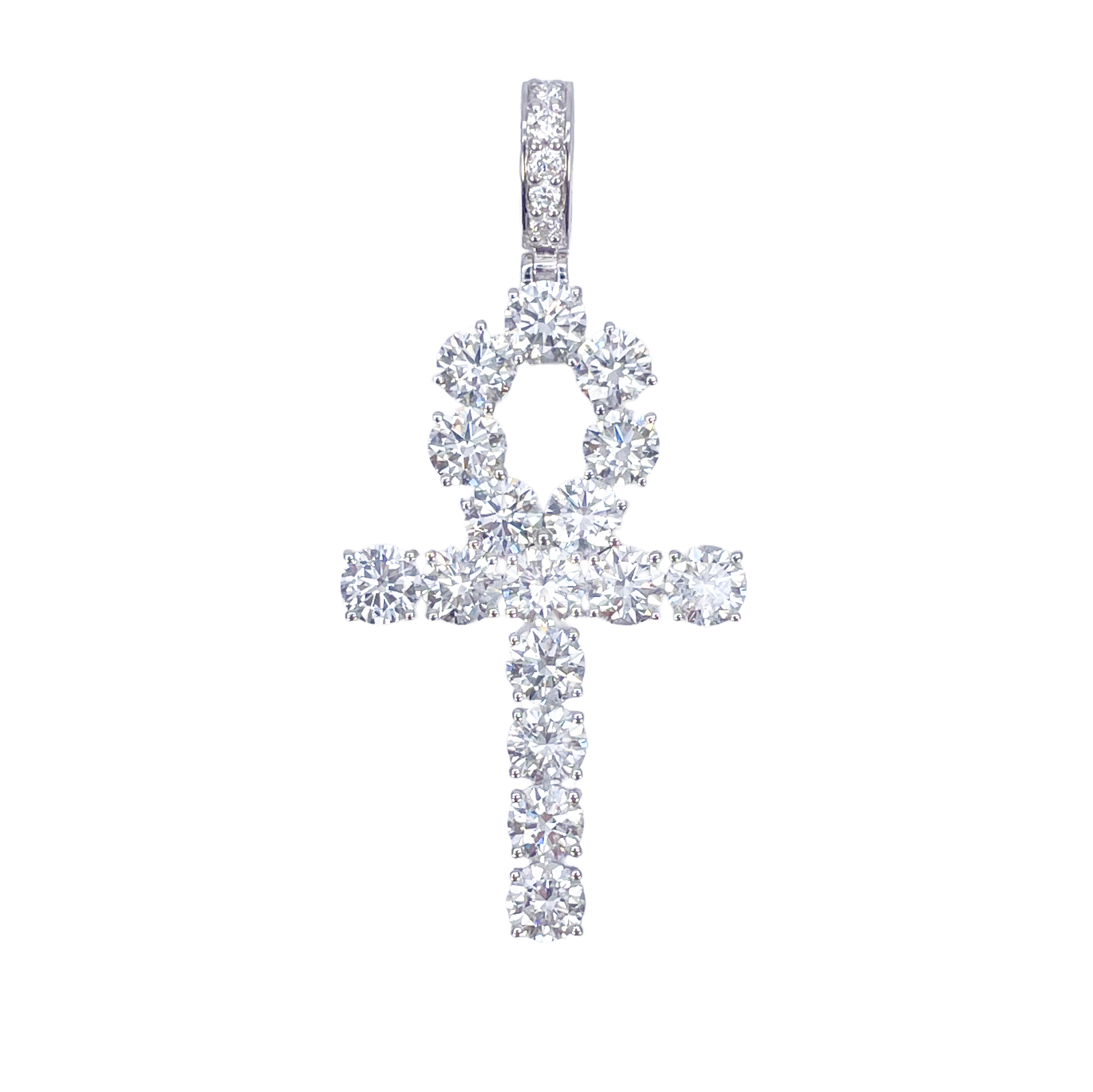 9ct White Gold Round Lab-Grown Diamond Egyptian Ankh Pendant 7.44ct (52x25mm) 
