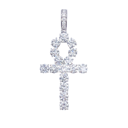 9ct White Gold Round Lab-Grown Diamond Egyptian Ankh Pendant 7.44ct (52x25mm) 