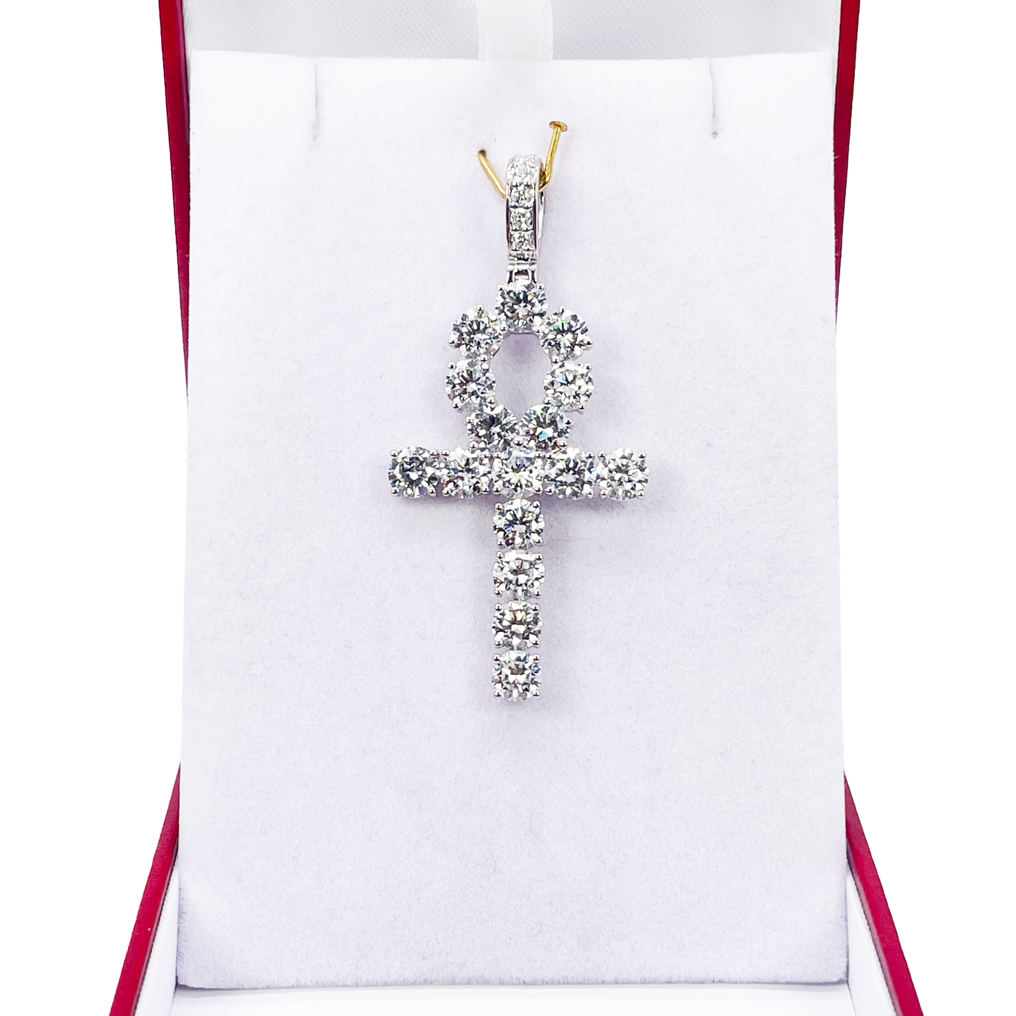 9ct White Gold Round Lab-Grown Diamond Egyptian Ankh Pendant 7.44ct (52x25mm) 