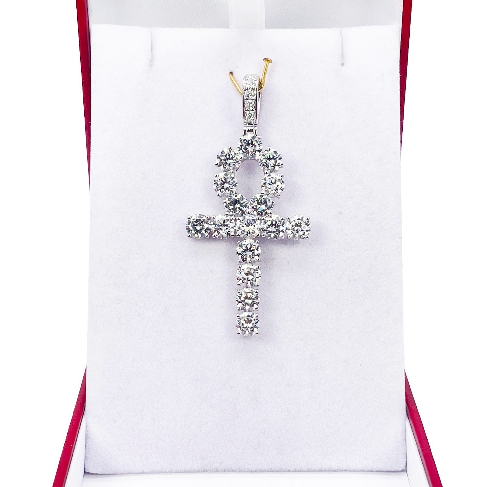 9ct White Gold Round Lab-Grown Diamond Egyptian Ankh Pendant 7.44ct (52x25mm) 