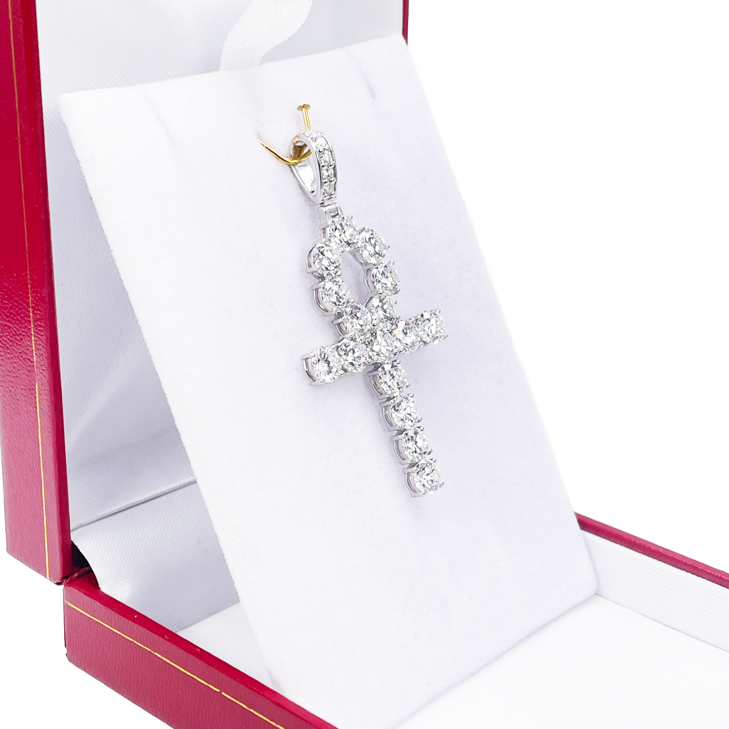 9ct White Gold Round Lab-Grown Diamond Egyptian Ankh Pendant 7.44ct (52x25mm) 