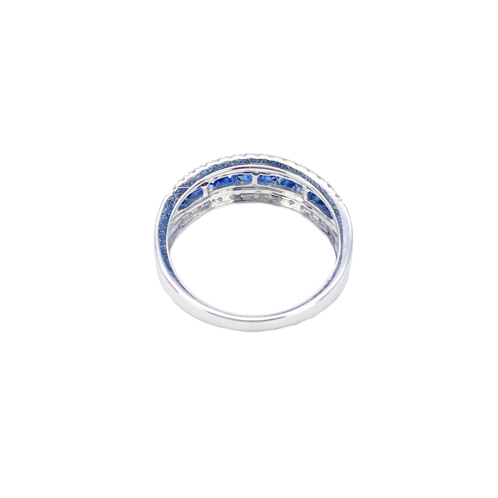 9ct White Gold Three Row Round Diamond & Princess Cut Sapphire Ring 0.95ct  Diamond Ring