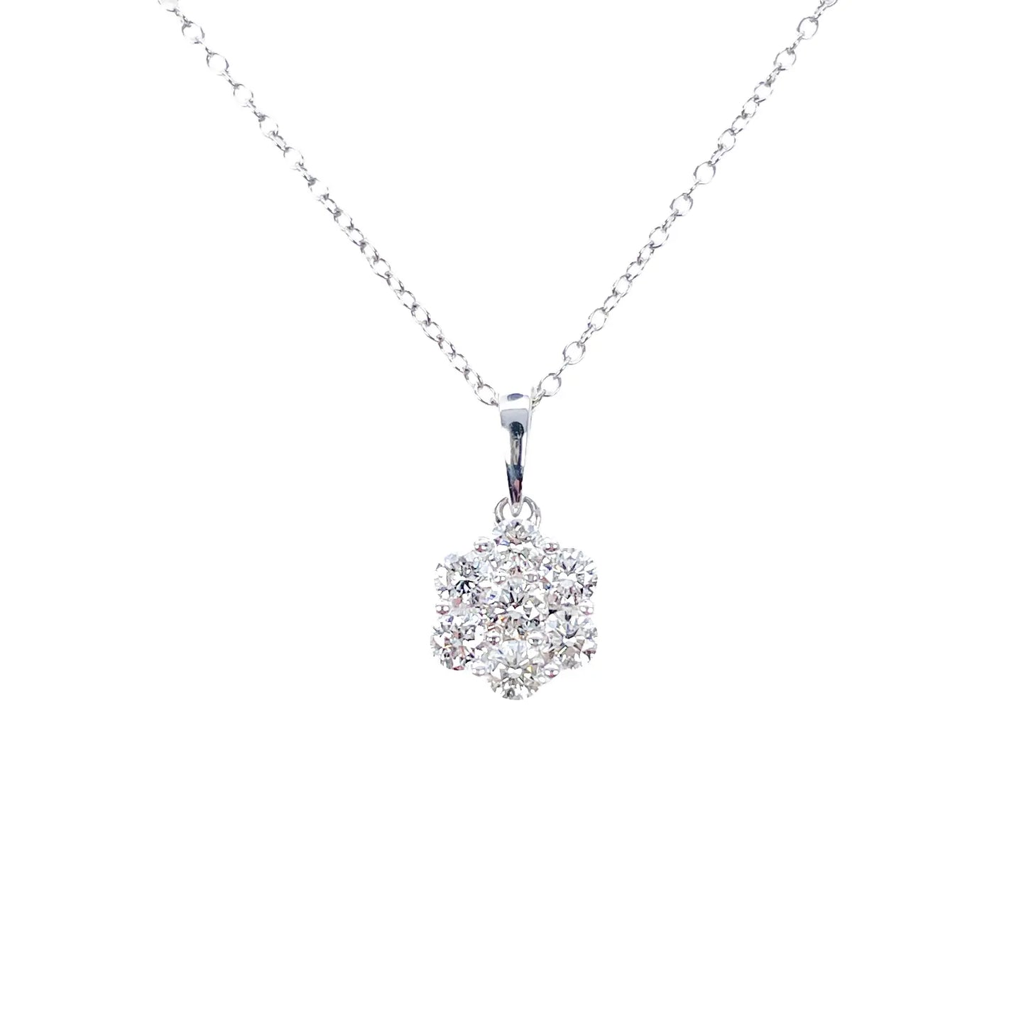 9ct White Gold & Natural Diamond Daisy Cluster Pendant Necklace 0.77cts 