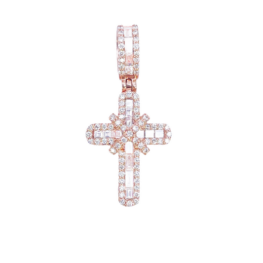 9ct White, Yellow Or Rose Gold Natural Diamond Baguette Cross Pendant 0.57ct 