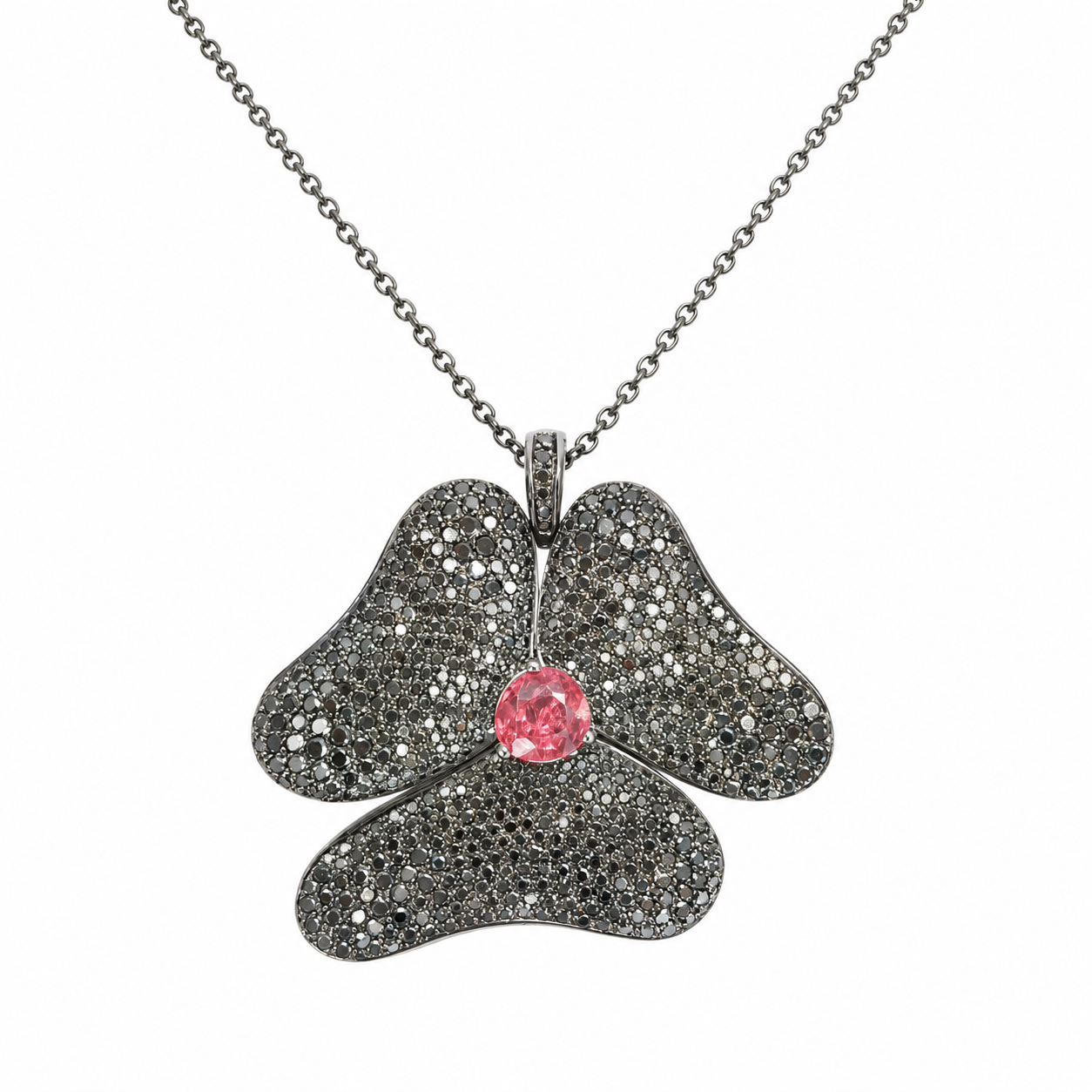 Gavello Black Diamond & Tourmaline Pendant 18ct White Gold On Silver Chain