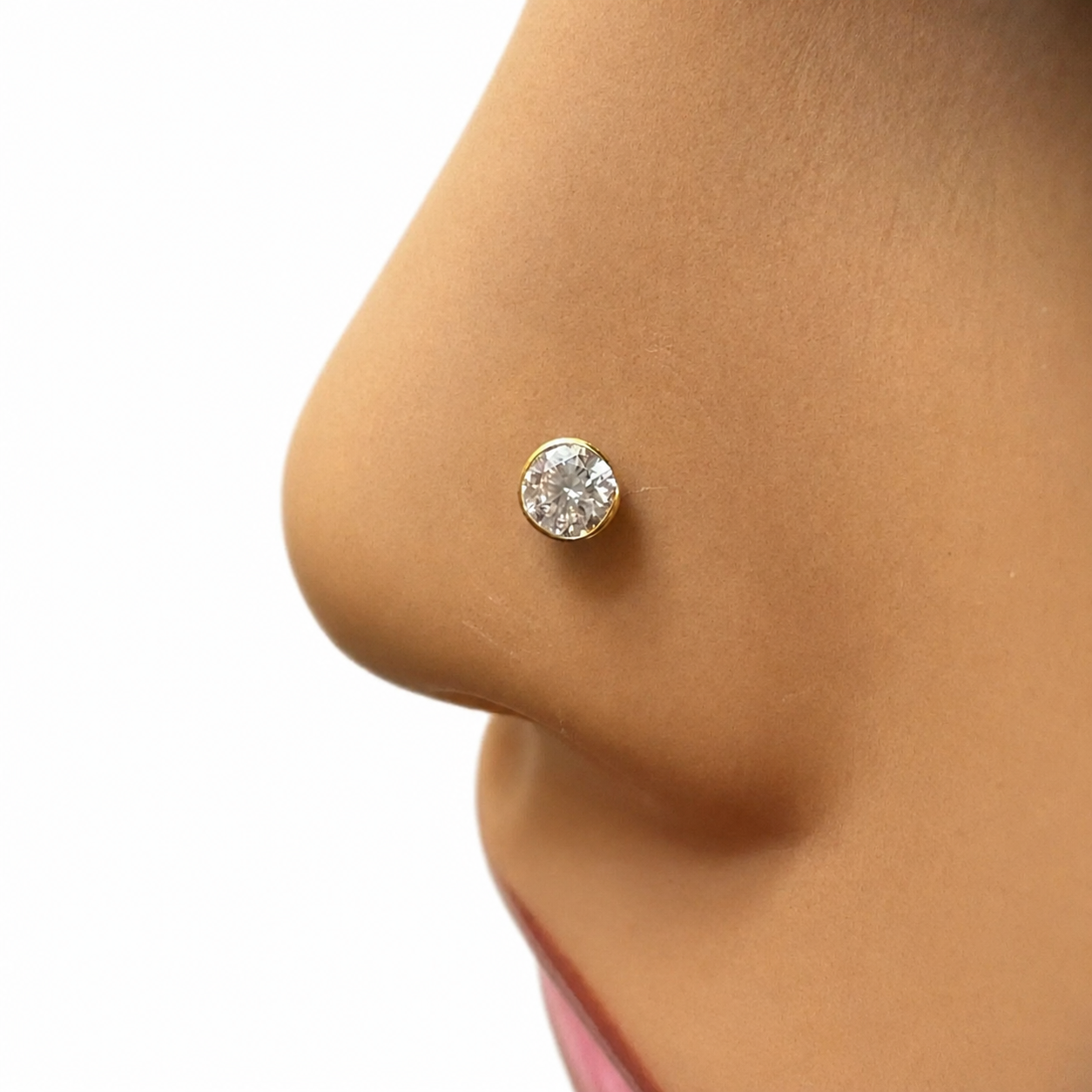 22ct Yellow Gold & Cubic Zirconia Nose Studs/Nose Pin Screw Back (3.5MM-4.5MM)