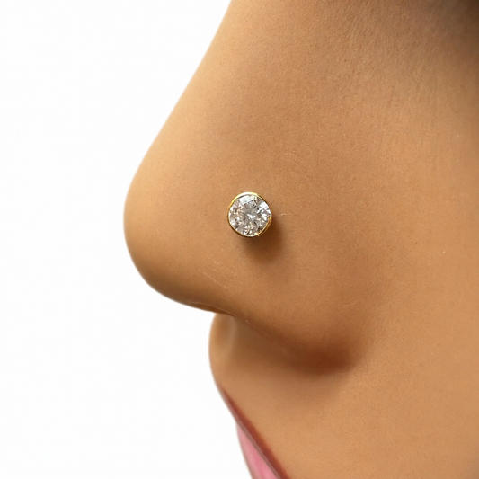 22ct Yellow Gold & Cubic Zirconia Nose Studs/Nose Pin Screw Back (3.5MM-4.5MM)