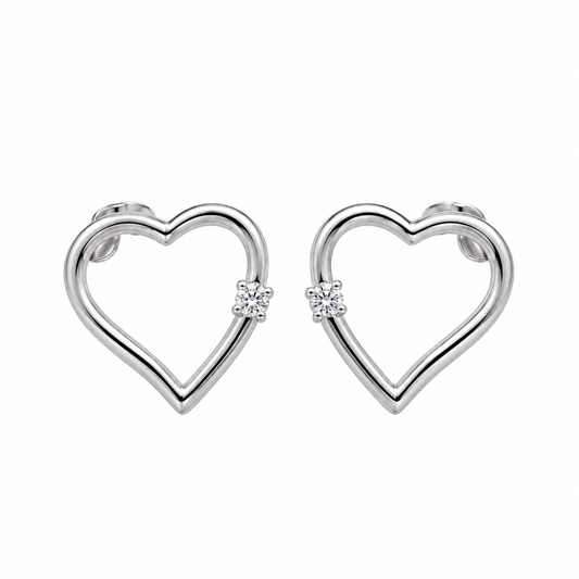 18ct White Gold Round Diamond Heart Stud Earrings 0.04ct