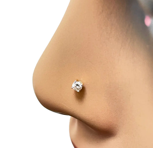 Diamond Nose Stud/Nose Pin 18ct White/Yellow Gold 0.05 Carats 4-Claw Wire 2.3 mm 