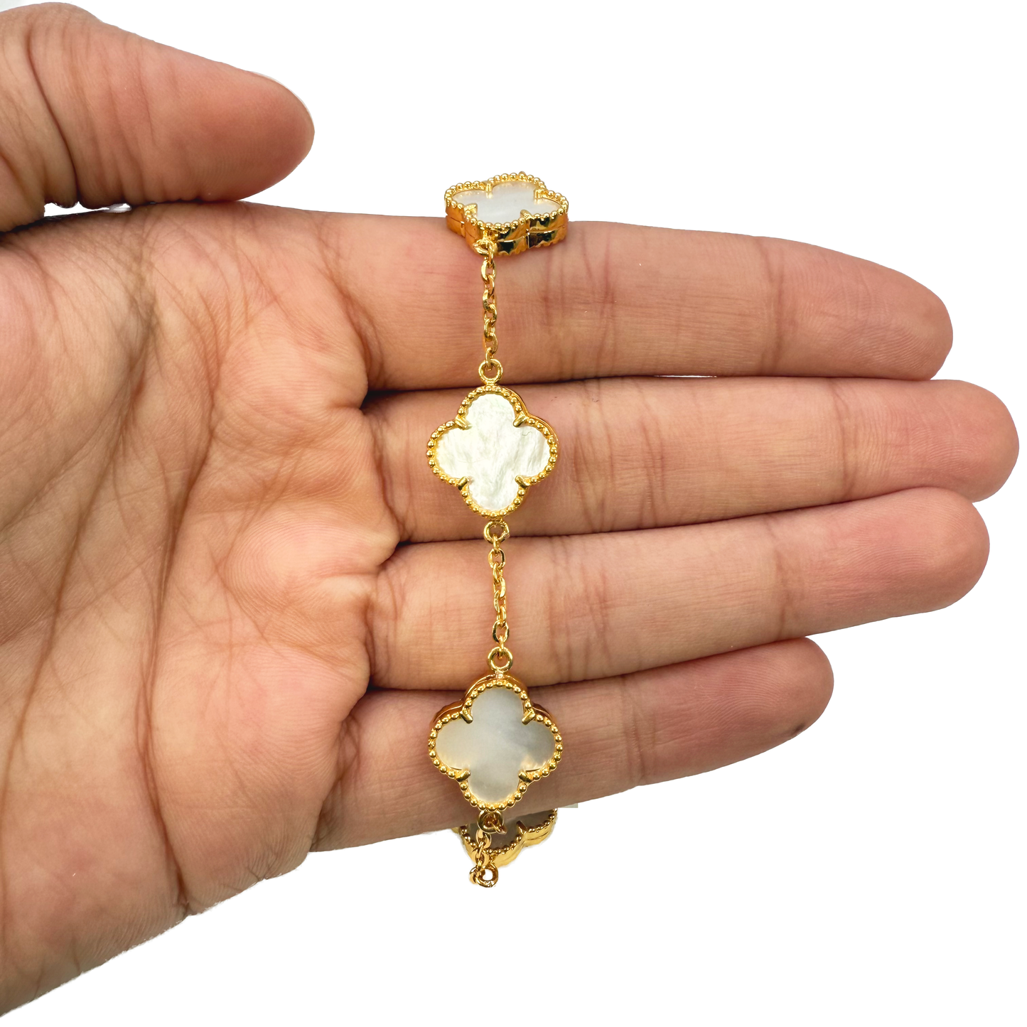 22ct Yellow Gold 5 Floral Clover Mother Of Pearl Bracelet 7 inches
