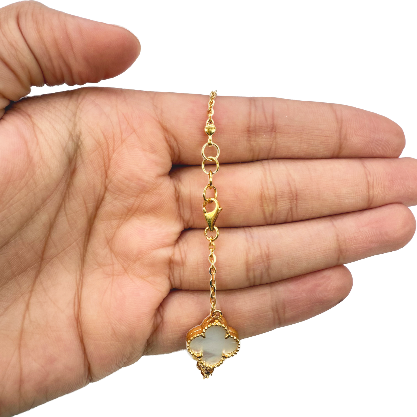 22ct Yellow Gold 5 Floral Clover Mother Of Pearl Bracelet 7 inches