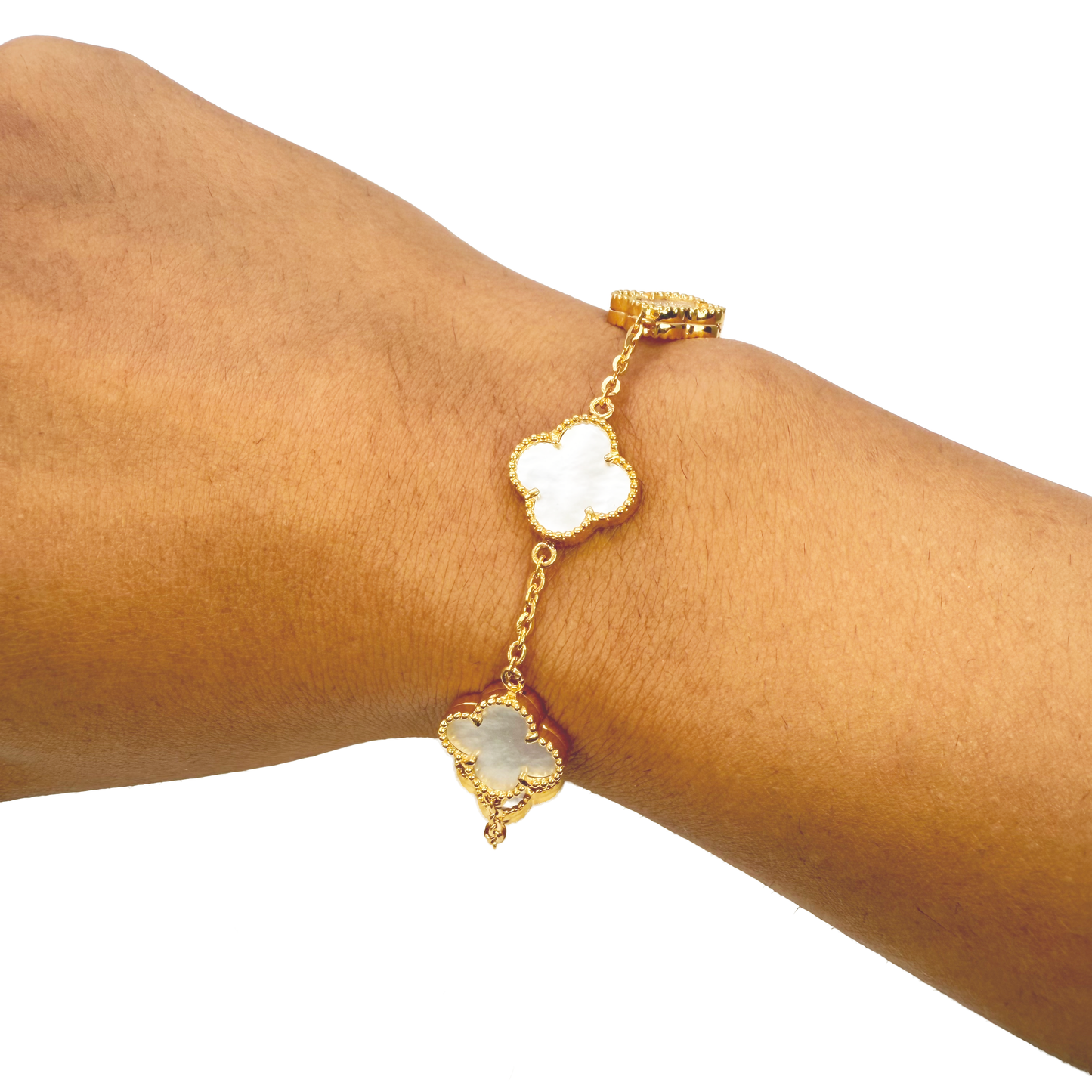 22ct Yellow Gold 5 Floral Clover Mother Of Pearl Bracelet 7 inches