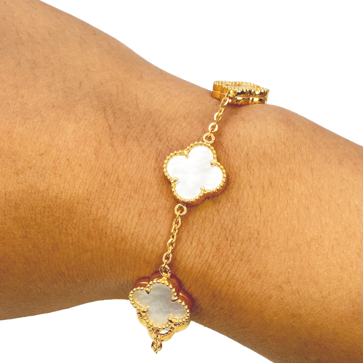 22ct Yellow Gold 5 Floral Clover Mother Of Pearl Bracelet 7 inches