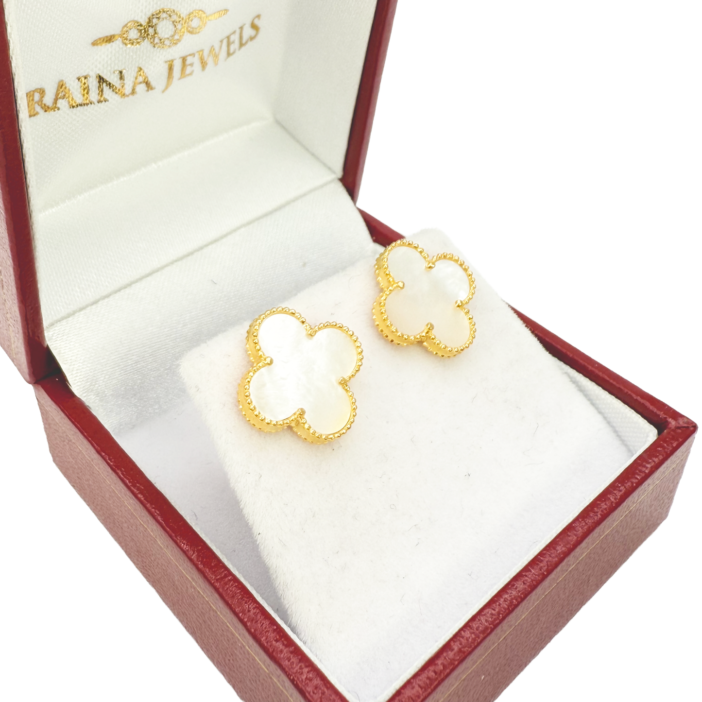 22ct Yellow Gold Mother Of Pearl Clover Stud Earrings