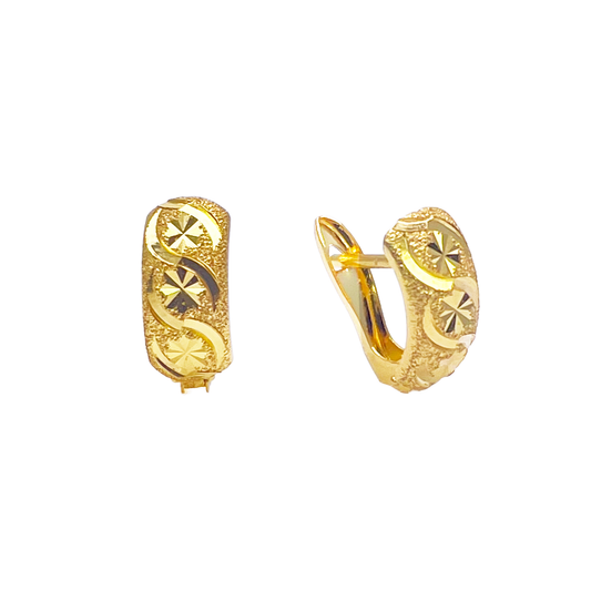 22ct Yellow Gold Diamond Cut Polish and Matte Finish Hoop Huggies Earrings