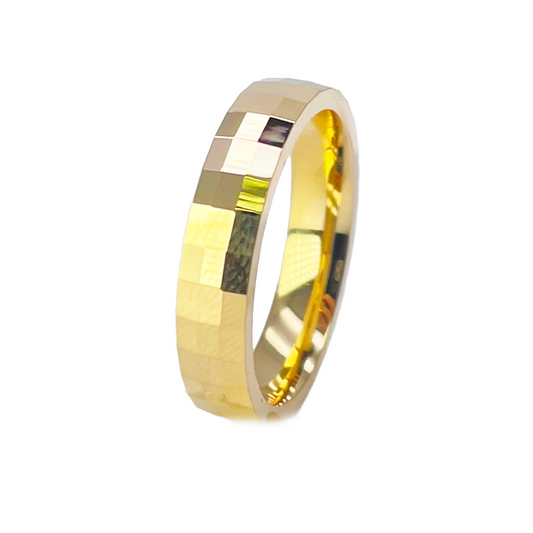 22ct Yellow Gold High Polished Women's Facetted Square Wedding Band 4mm