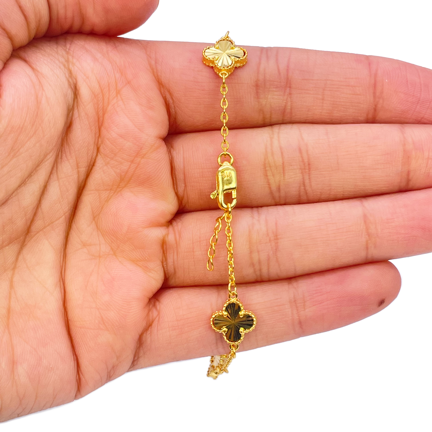 22ct Yellow Gold Trendy Diamond Cut Mini Flower Bracelet 7''inches
