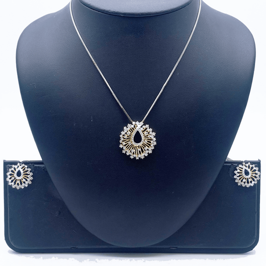 18ct Yellow Gold Diamond Pendant & Chain With Matching Earrings