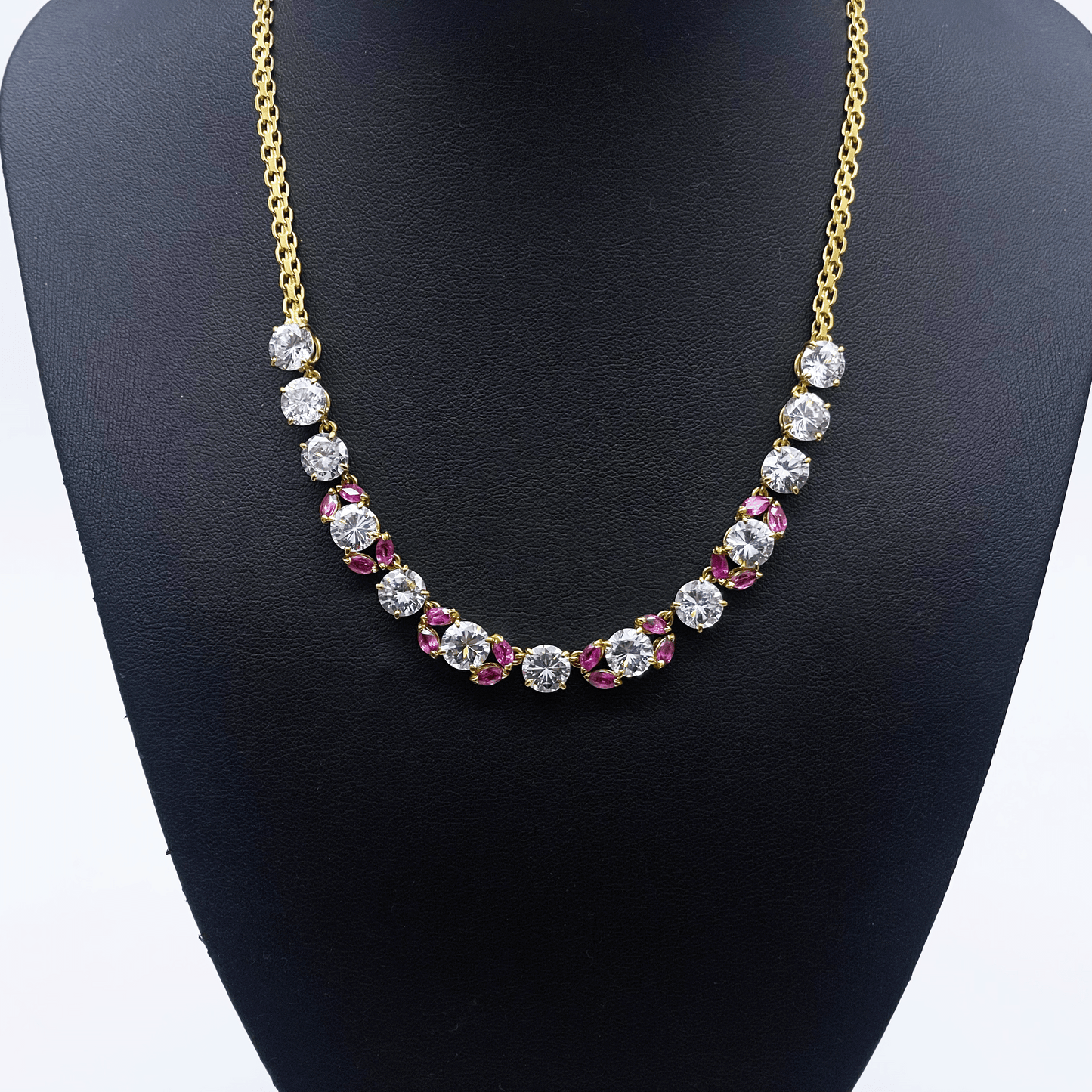 18ct Cubic Zirconia & Synthetic Ruby Necklace, 22.6gms