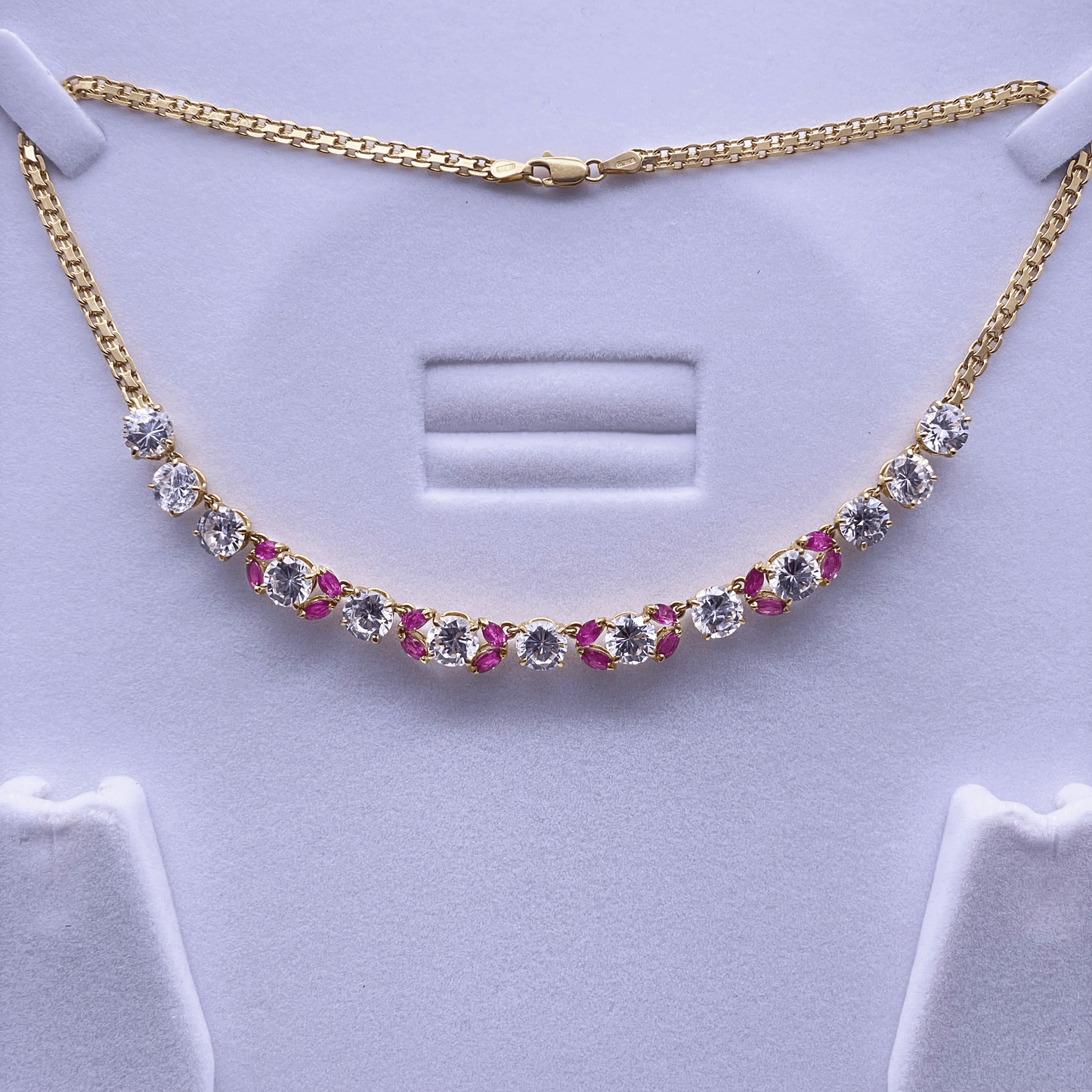 18ct Cubic Zirconia & Synthetic Ruby Necklace, 22.6gms