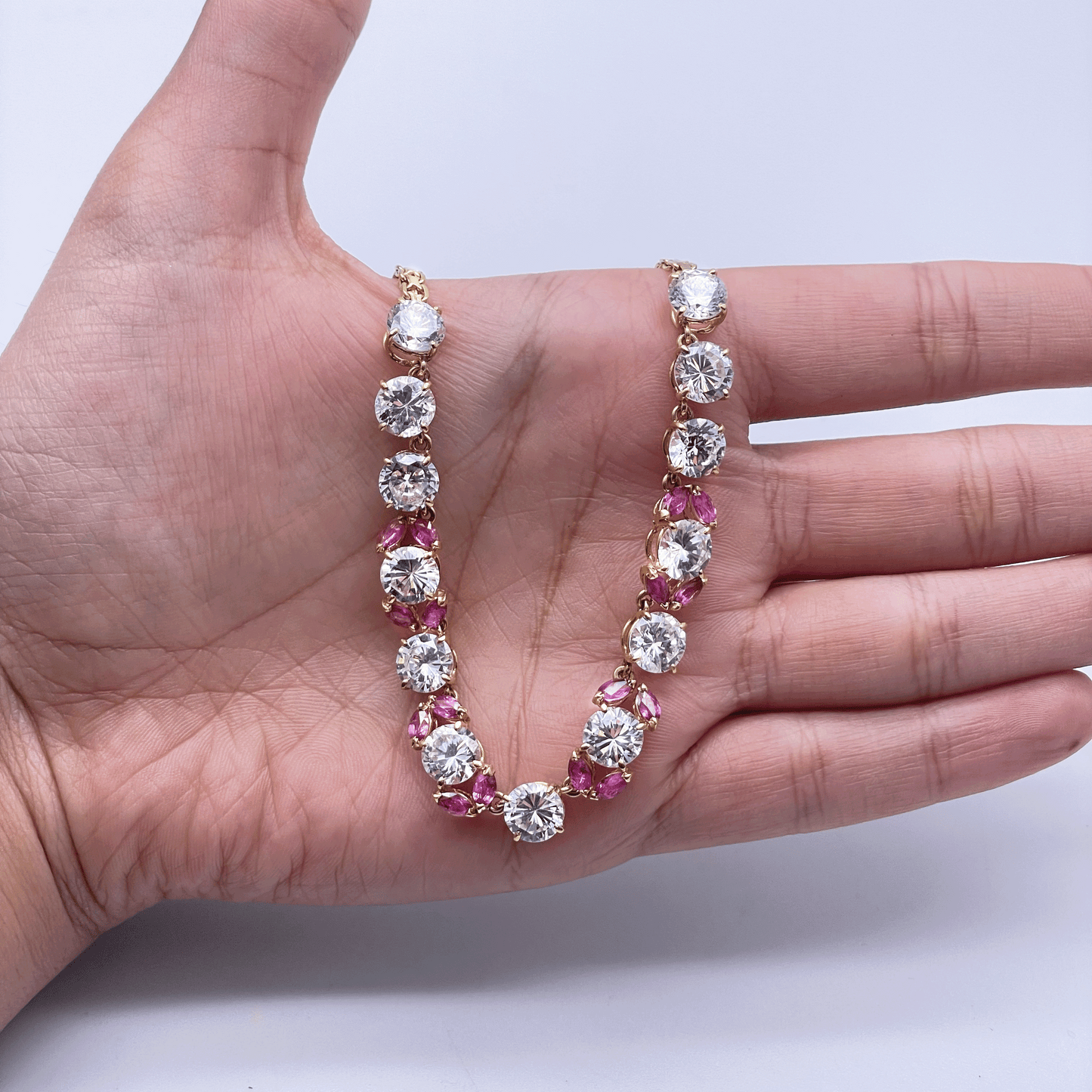 18ct Cubic Zirconia & Synthetic Ruby Necklace, 22.6gms