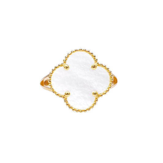 22ct Yellow Gold Trendy Mother Of Pearl Leaf Split Shank Ring