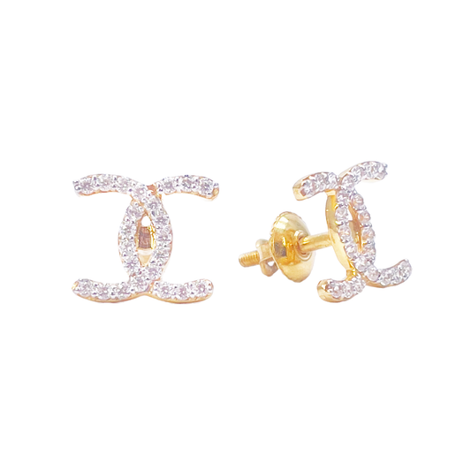 22ct Yellow Gold C Entwined Cubic Zirconia Classy Studs Earrings 