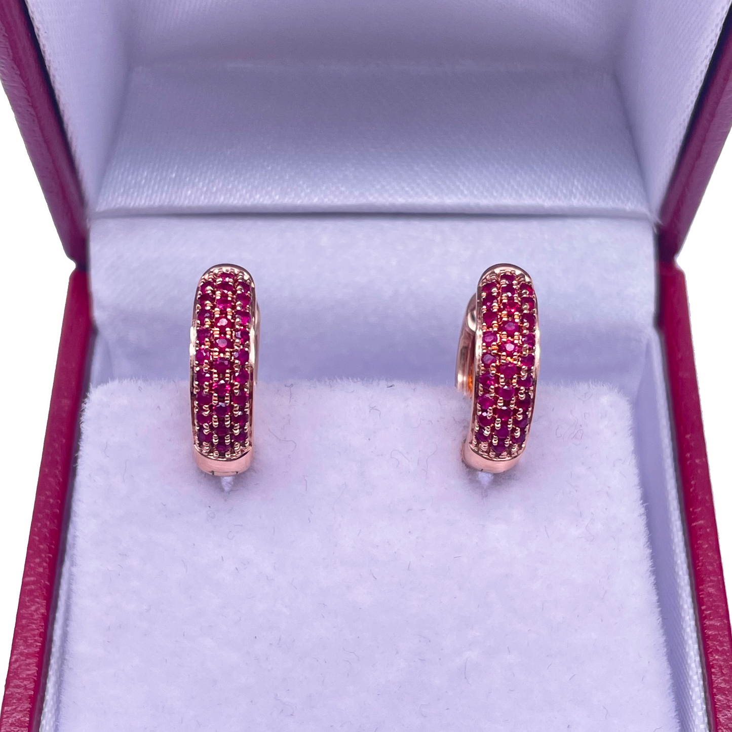 14ct Rose Gold Ruby Pair of Hoop Earrings 0.34 carats 4mm wide