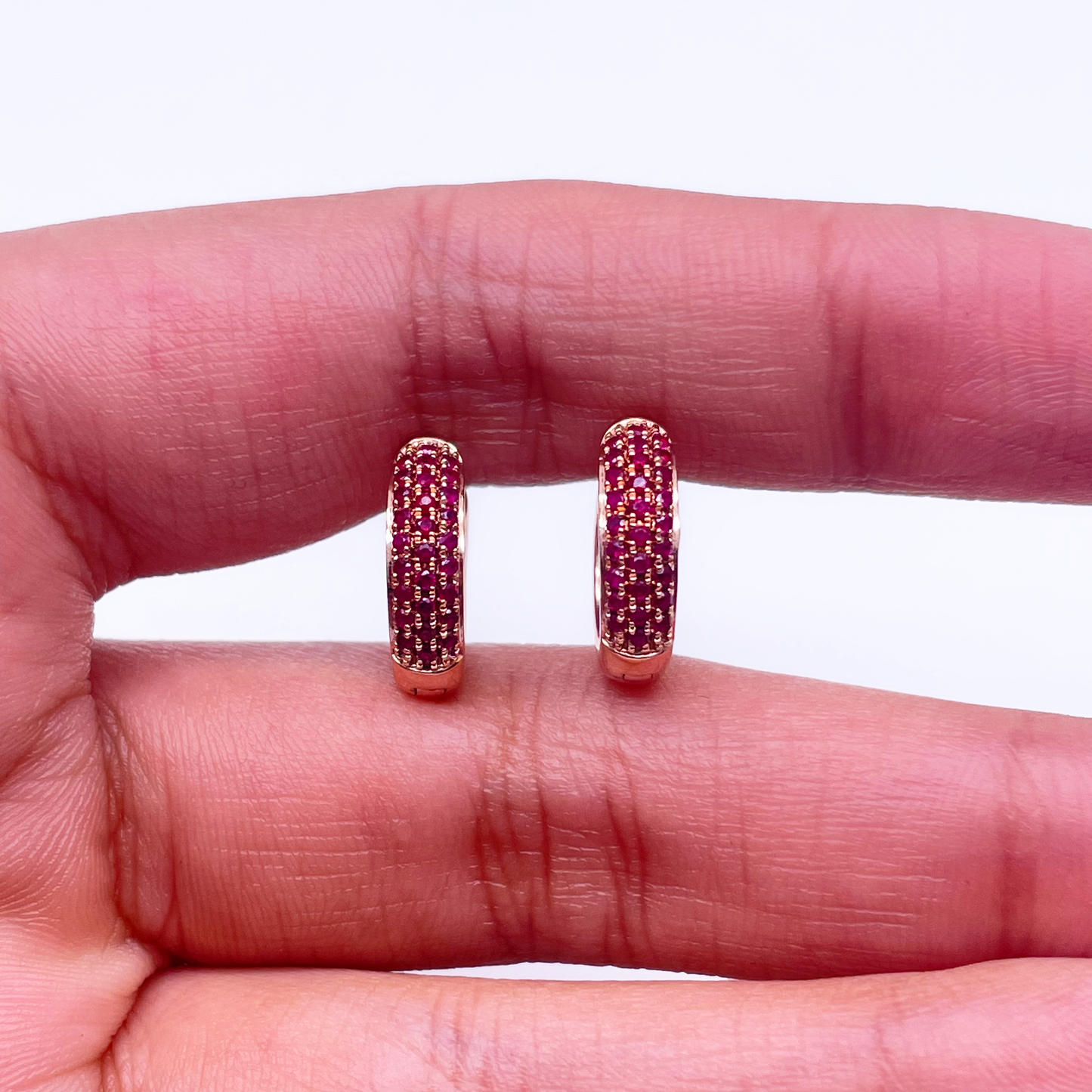 14ct Rose Gold Ruby Pair of Hoop Earrings 0.34 carats 4mm wide