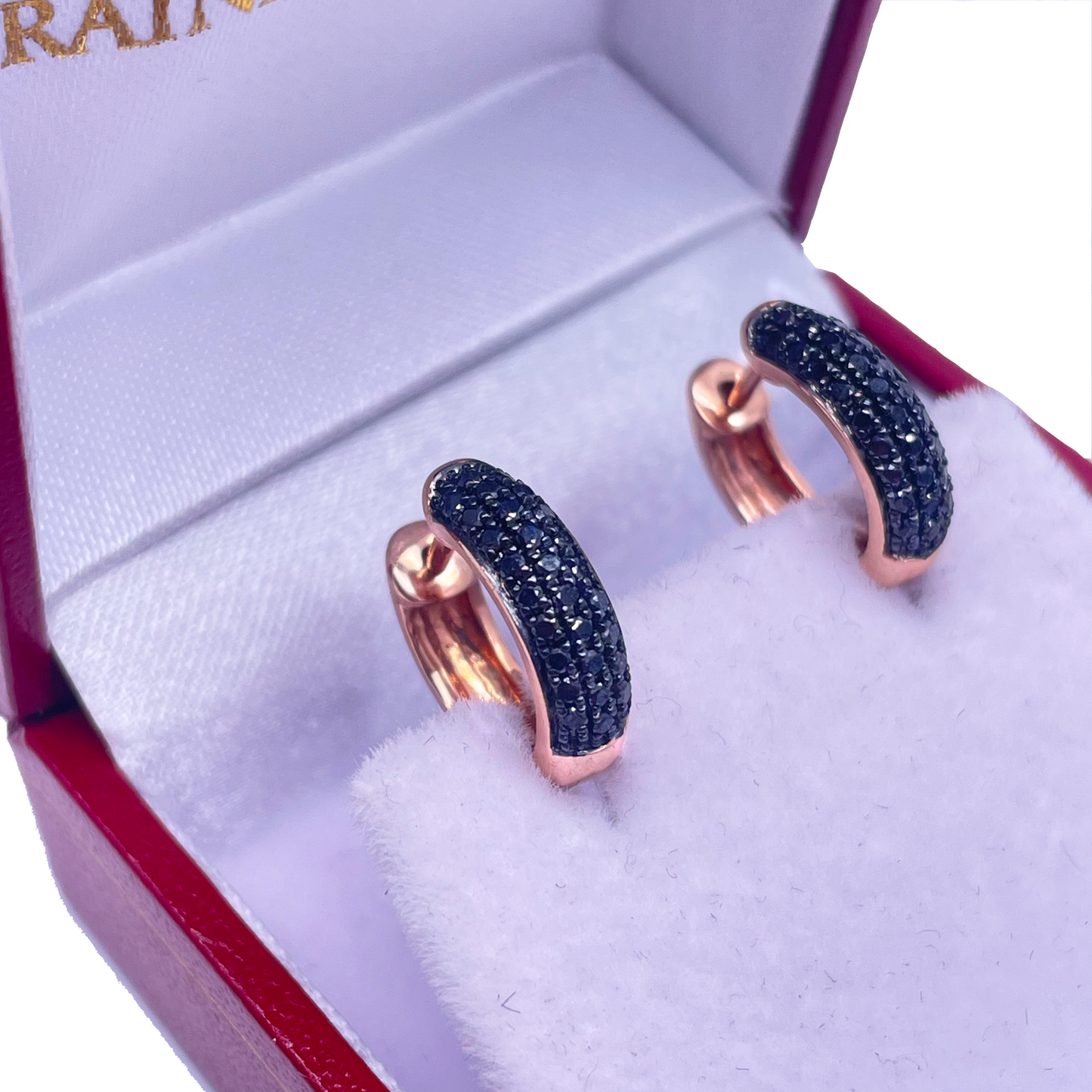 14ct Rose Gold Black Diamond Pair of Hoop Earrings 0.30 carats