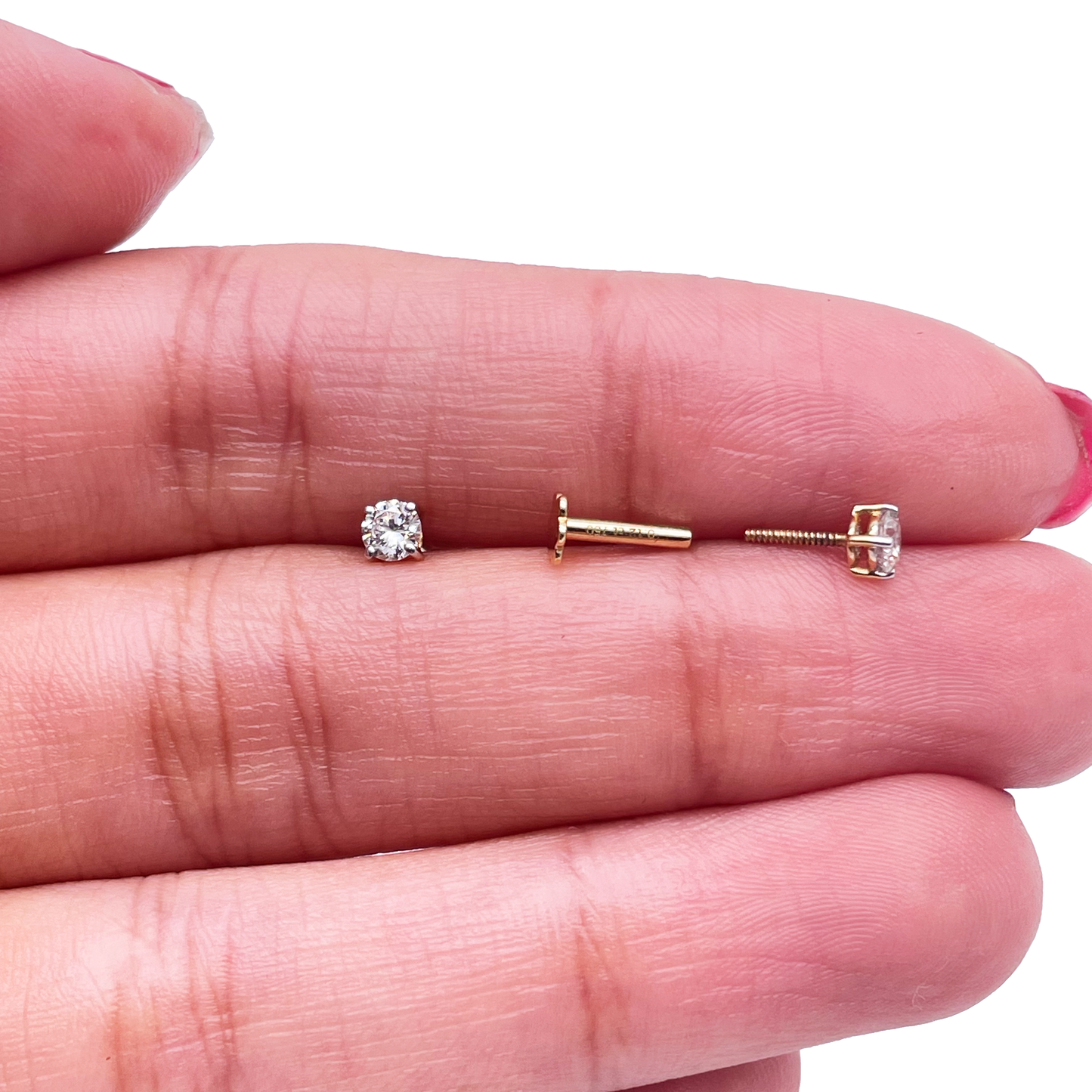 18ct White/Yellow Gold Diamond Solitaire Children's Earrings 0.24ct Child friendly