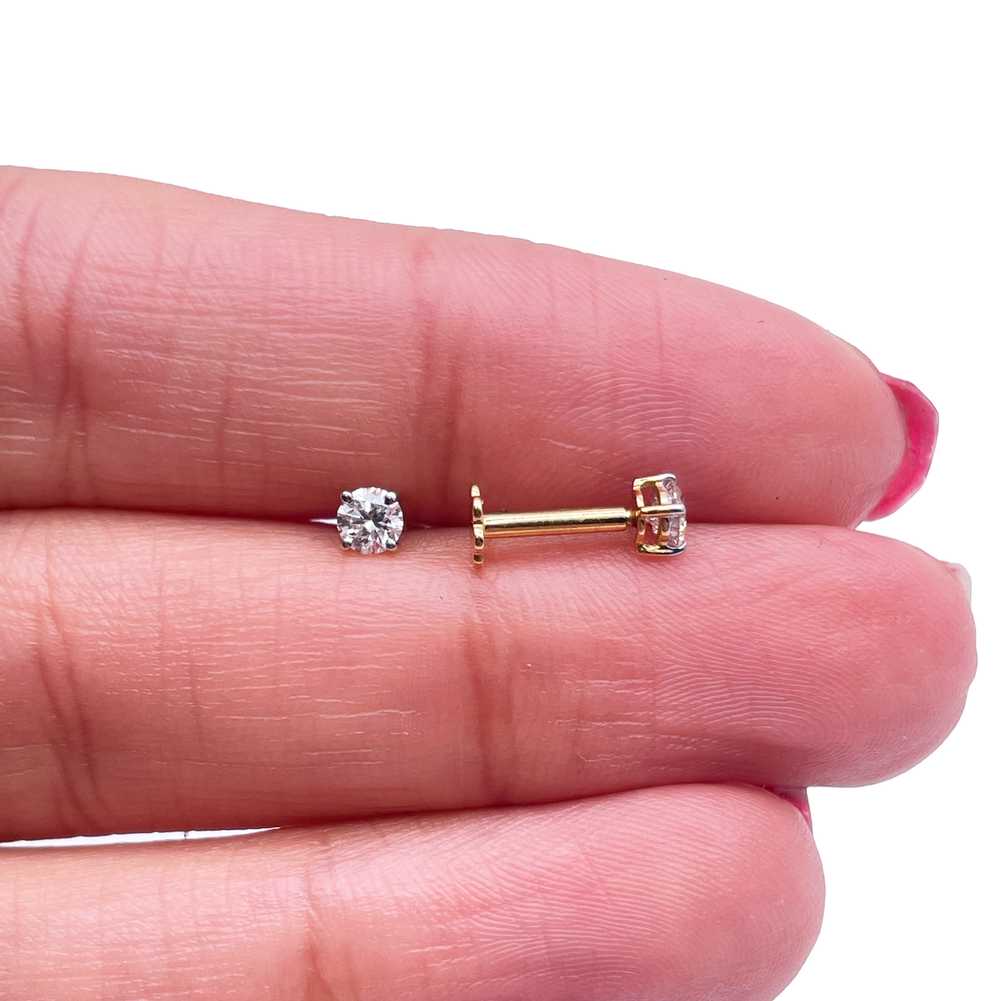 18ct White/Yellow Gold Diamond Solitaire Children's Earrings 0.24ct Child friendly