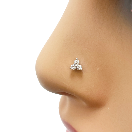 Three Stone Diamond Nose Stud/Nose Pin 18ct White Gold 0.05 carats 3MM Screw Back