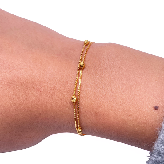 22ct Yellow Gold Double Chain With Diamond Cut Beads Bracelet