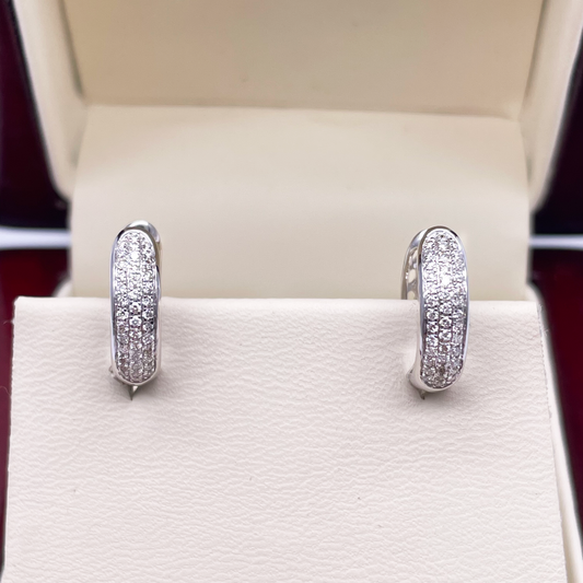 18ct White Gold 3 Row Diamond Pair Of Hoop Huggies Earrings 0.29ct