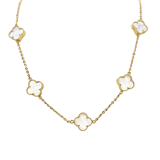 22ct Yellow Gold Mother Of Pearl Clover Necklace 18 Inches