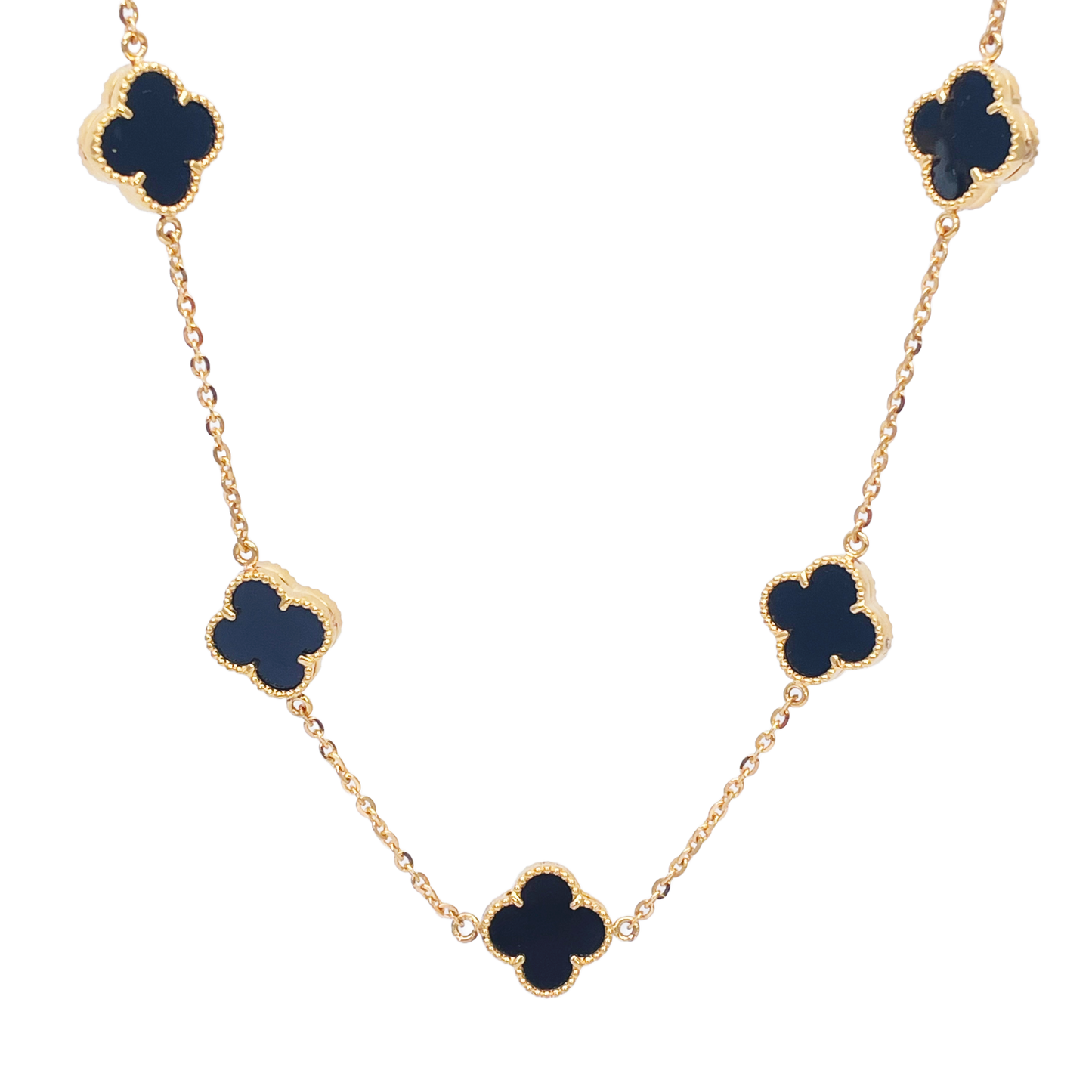 22ct Yellow Gold Black Onyx Clover Necklace 18 Inches