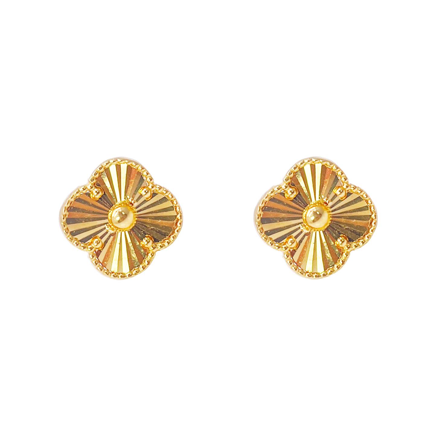 22ct Yellow Gold Diamond Cut Clover Stud Earrings 10.5mm Width 