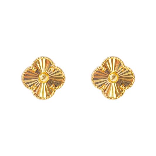 22ct Yellow Gold Diamond Cut Clover Stud Earrings 10.5mm Width 