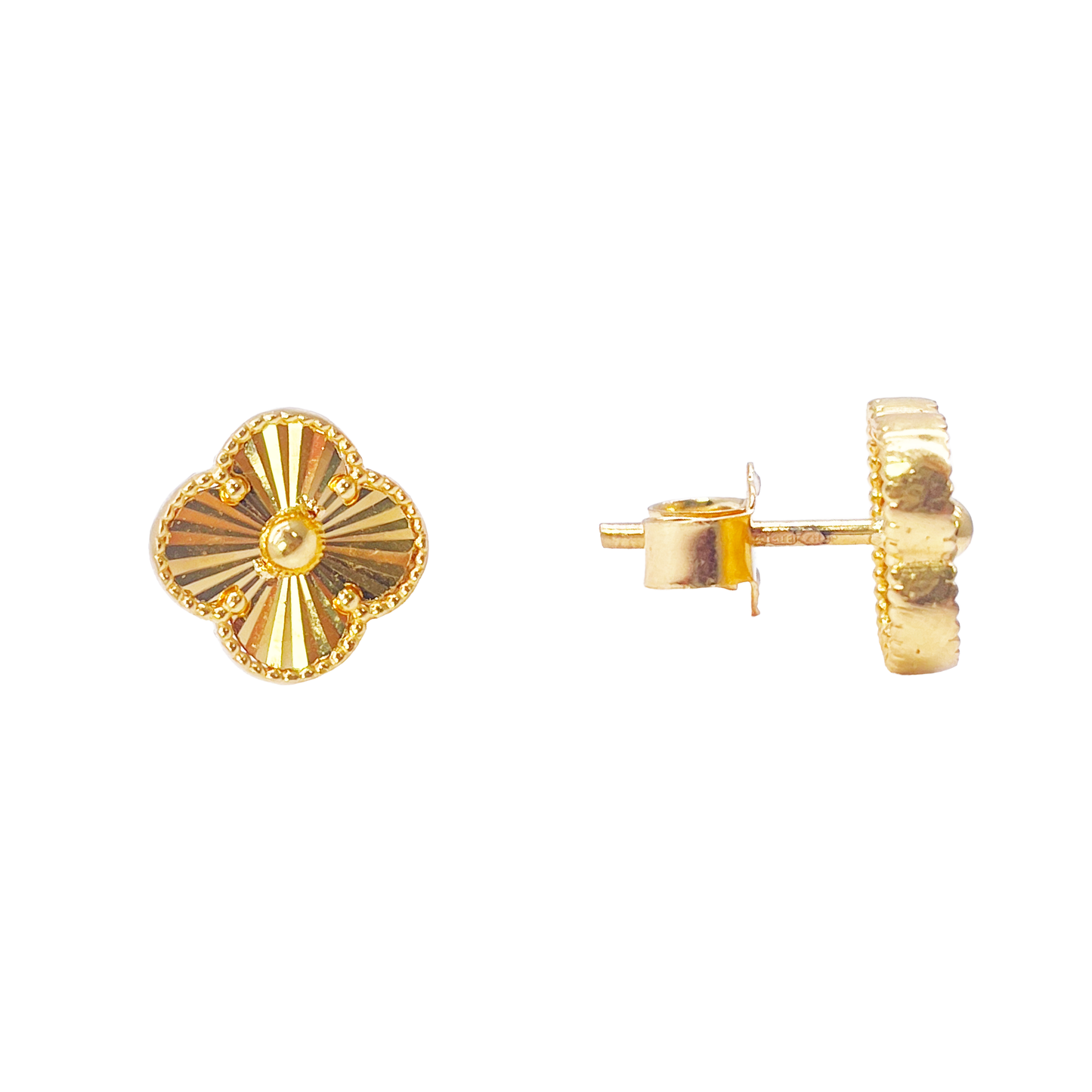 22ct Yellow Gold Diamond Cut Clover Stud Earrings 10.5mm Width 