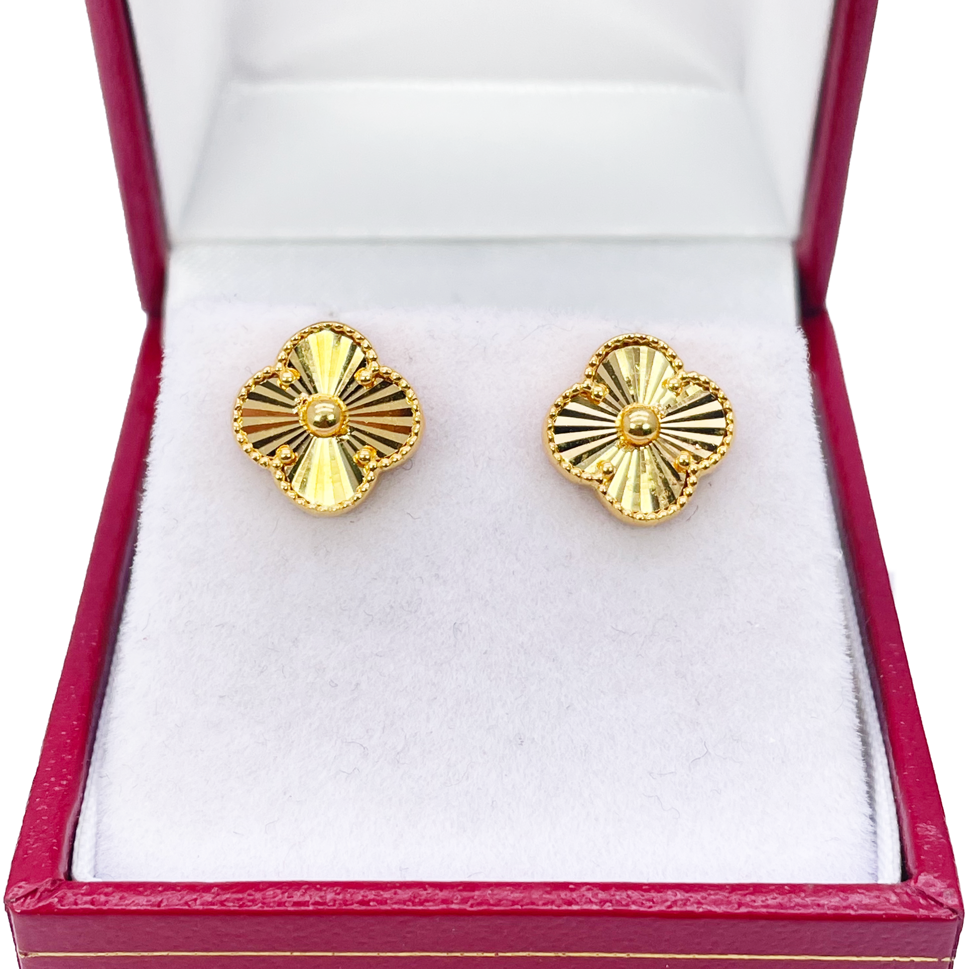 22ct Yellow Gold Diamond Cut Clover Stud Earrings 10.5mm Width 
