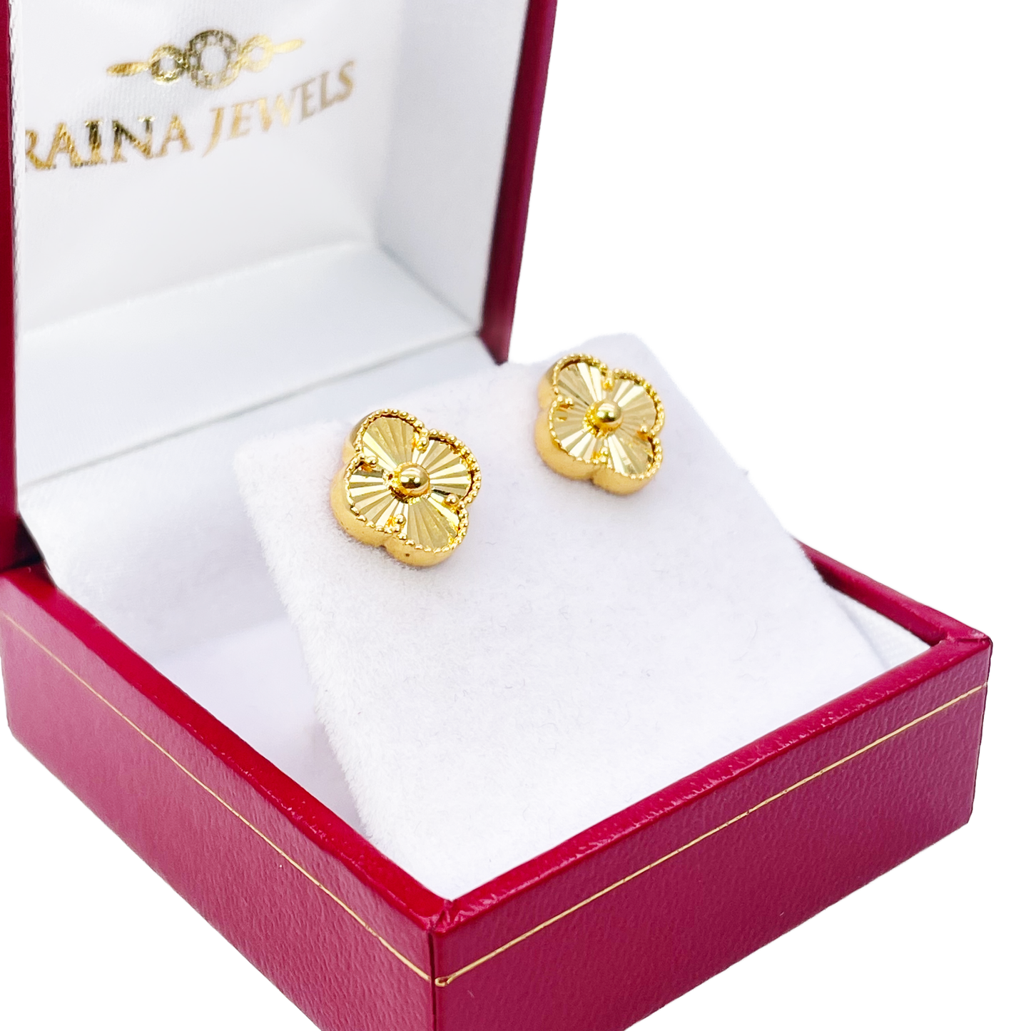 22ct Yellow Gold Diamond Cut Clover Stud Earrings 10.5mm Width 