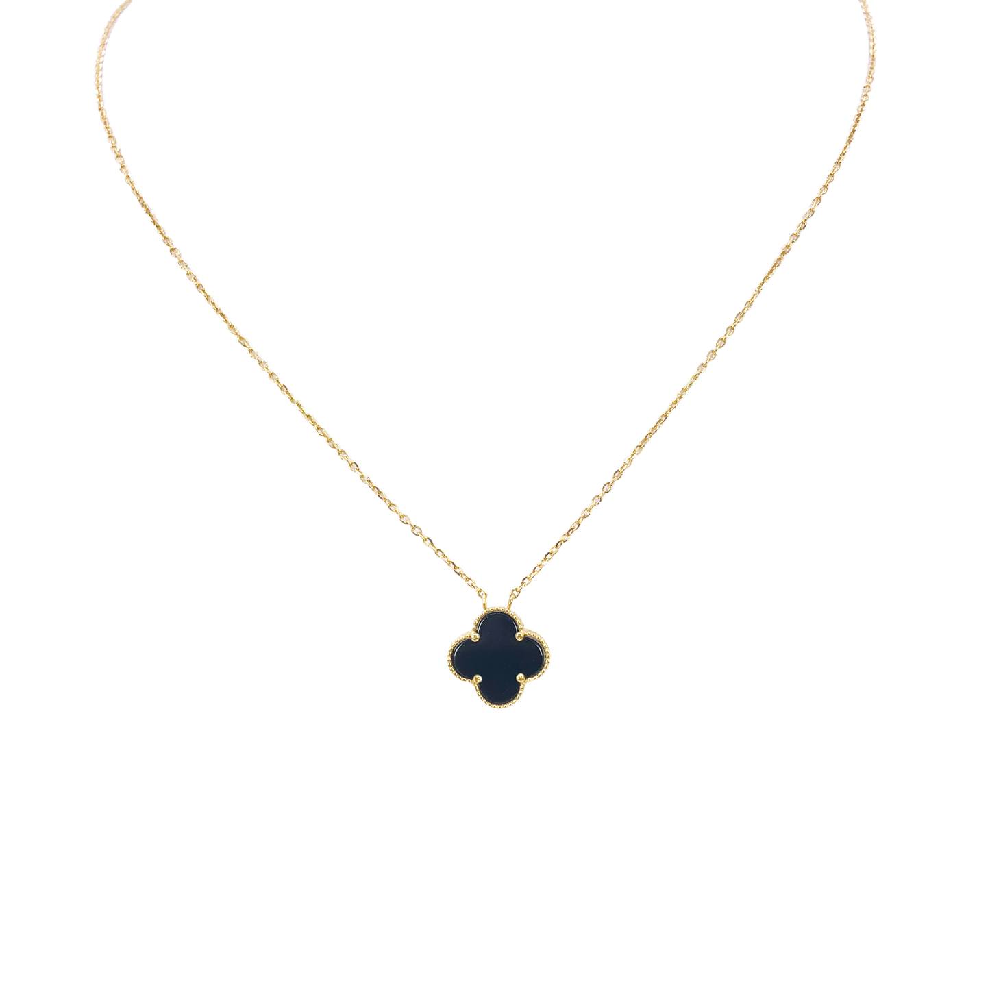 22ct Yellow Gold Black Onyx Single Clover Necklace 17.5 Inches  Diamond Bracelets