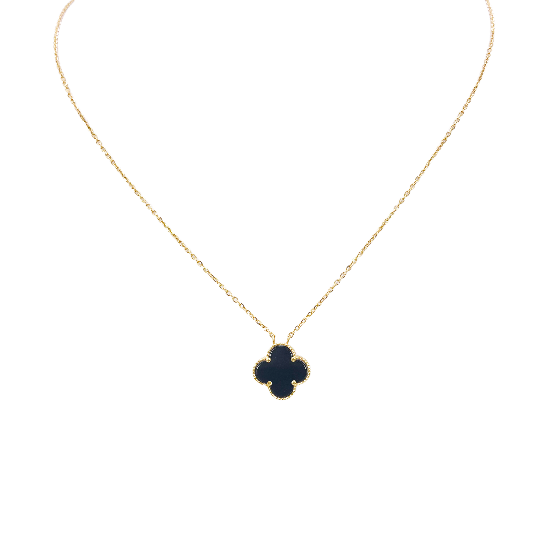 22ct Yellow Gold Black Onyx Single Clover Necklace 17.5 Inches  Diamond Bracelets