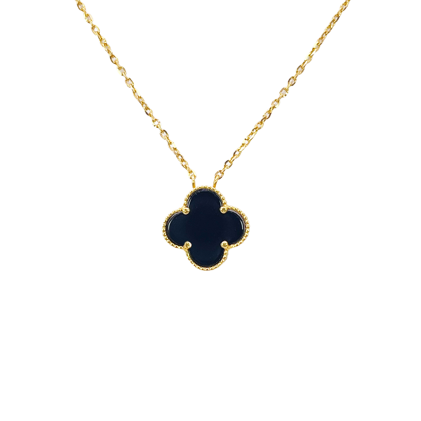 22ct Yellow Gold Black Onyx Single Clover Necklace 17.5 Inches  Diamond Bracelets