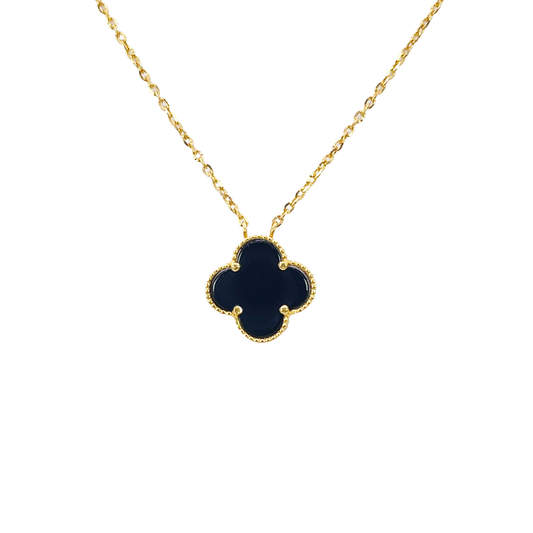 22ct Yellow Gold Black Onyx Single Clover Necklace 17.5 Inches