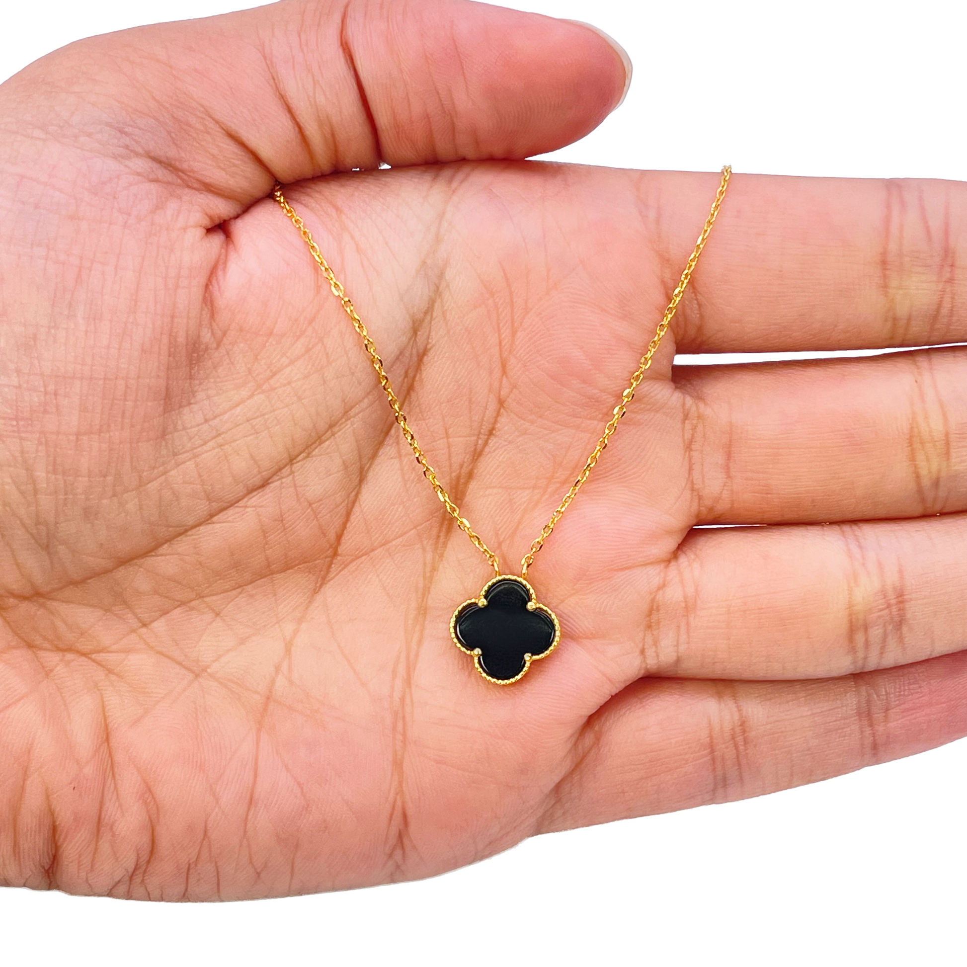 22ct Yellow Gold Black Onyx Single Clover Necklace 17.5 Inches  Diamond Bracelets