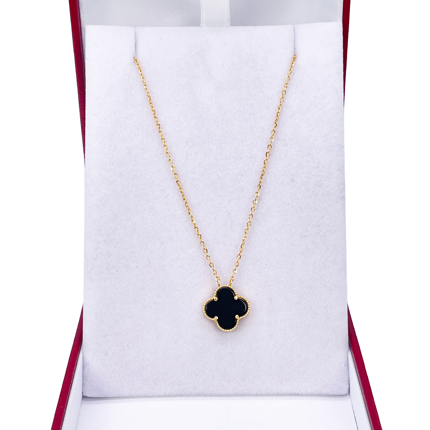 22ct Yellow Gold Black Onyx Single Clover Necklace 17.5 Inches  Diamond Bracelets